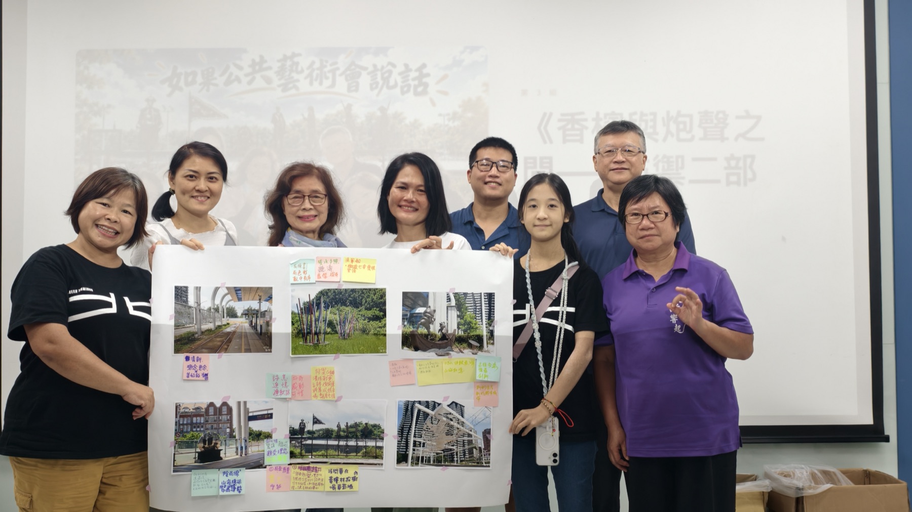 9月12日參與者與整理公共藝術照片和觀察便條的現場共創版圖合影